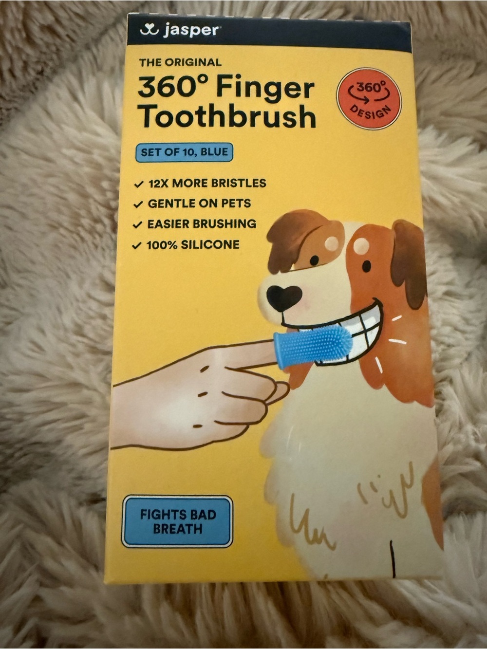 NEW Jasper Blue 360° Finger Toothbrush for Dogs - Gentle Silicone (Set of 10)
